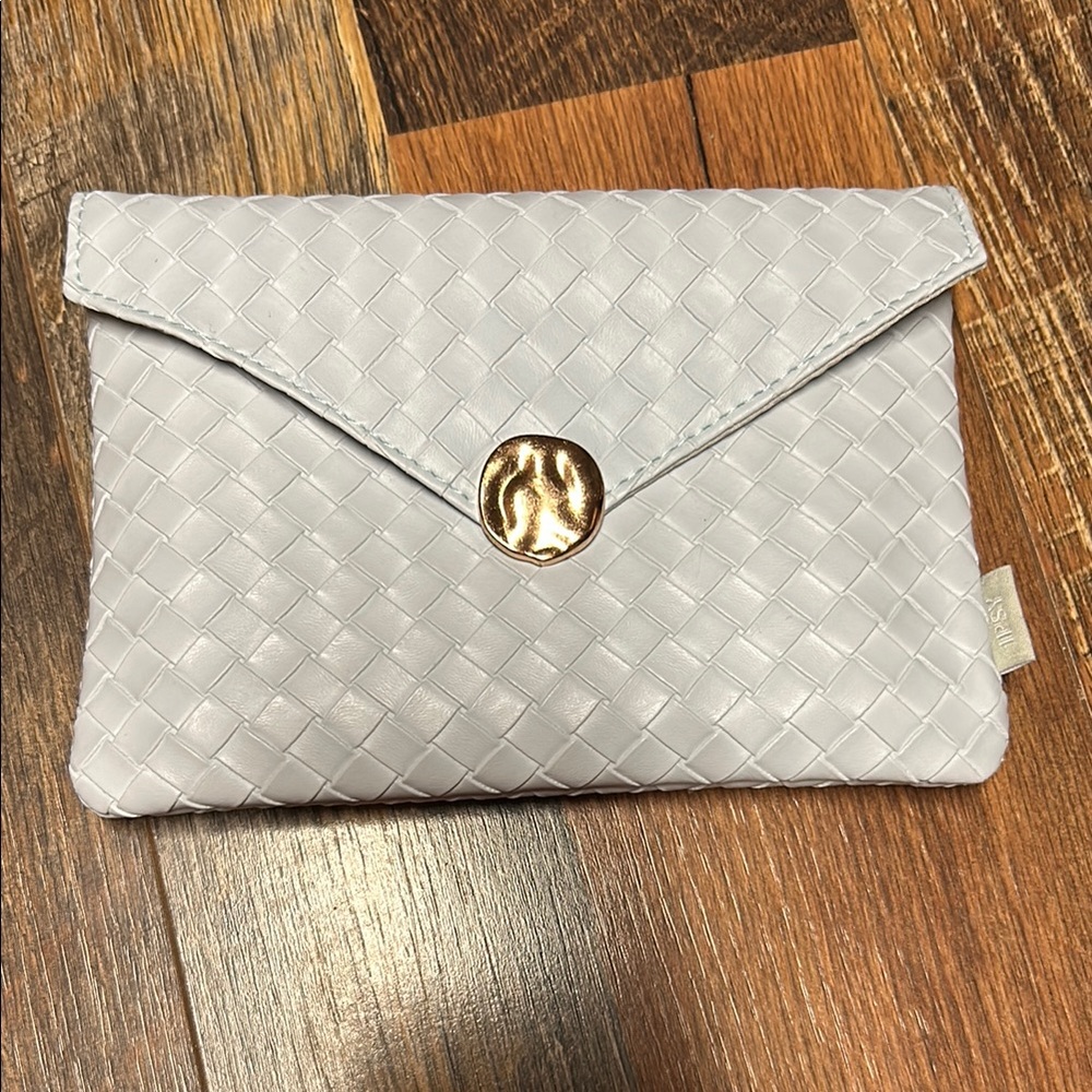 Light Blue and Gold Textured Clutch with Envelope Shape